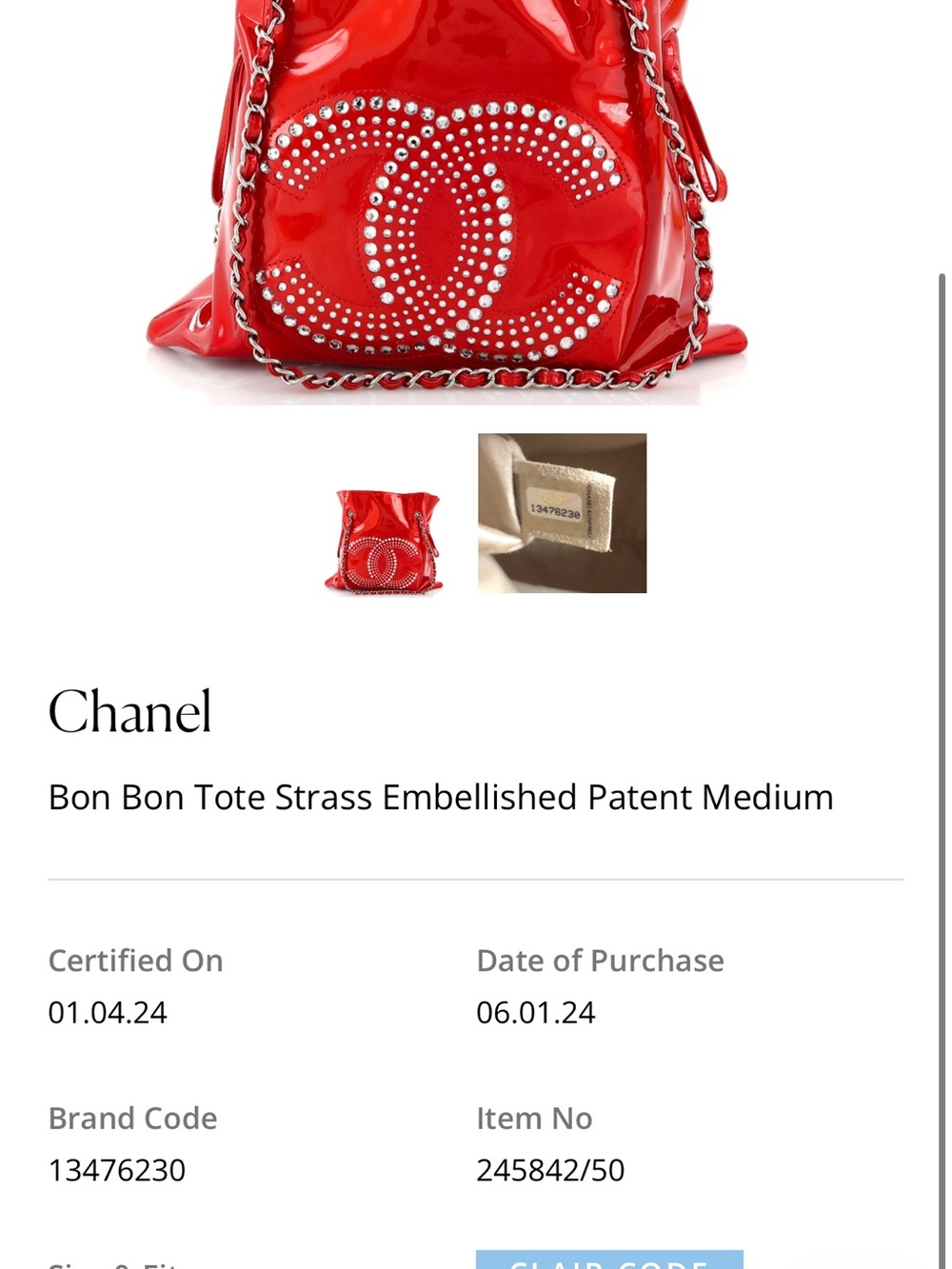 CHANEL Bon Bon Tote - Medium Red patent with rhinestones - Picture 14 of 15